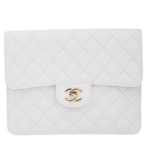 CHANEL WHITE CAVIAR LEATHER CLASSIC TIMELESS FLAP CLUTCH 2020
